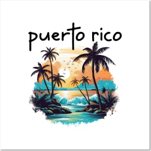 Puerto Rico - Beach Scene (Black Lettering) Posters and Art